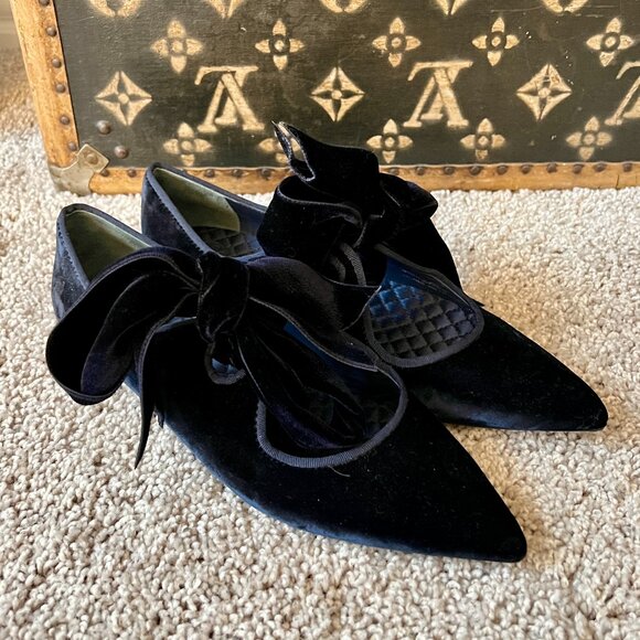 Tory Burch Shoes - Tory Burch Clara Navy Blue Velvet Bow Flats, NEW